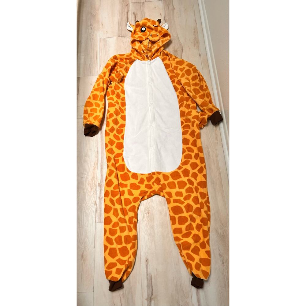 Adult Giraffe Animal Onesie Halloween Costume Hooded Pajama Jumpsuit M